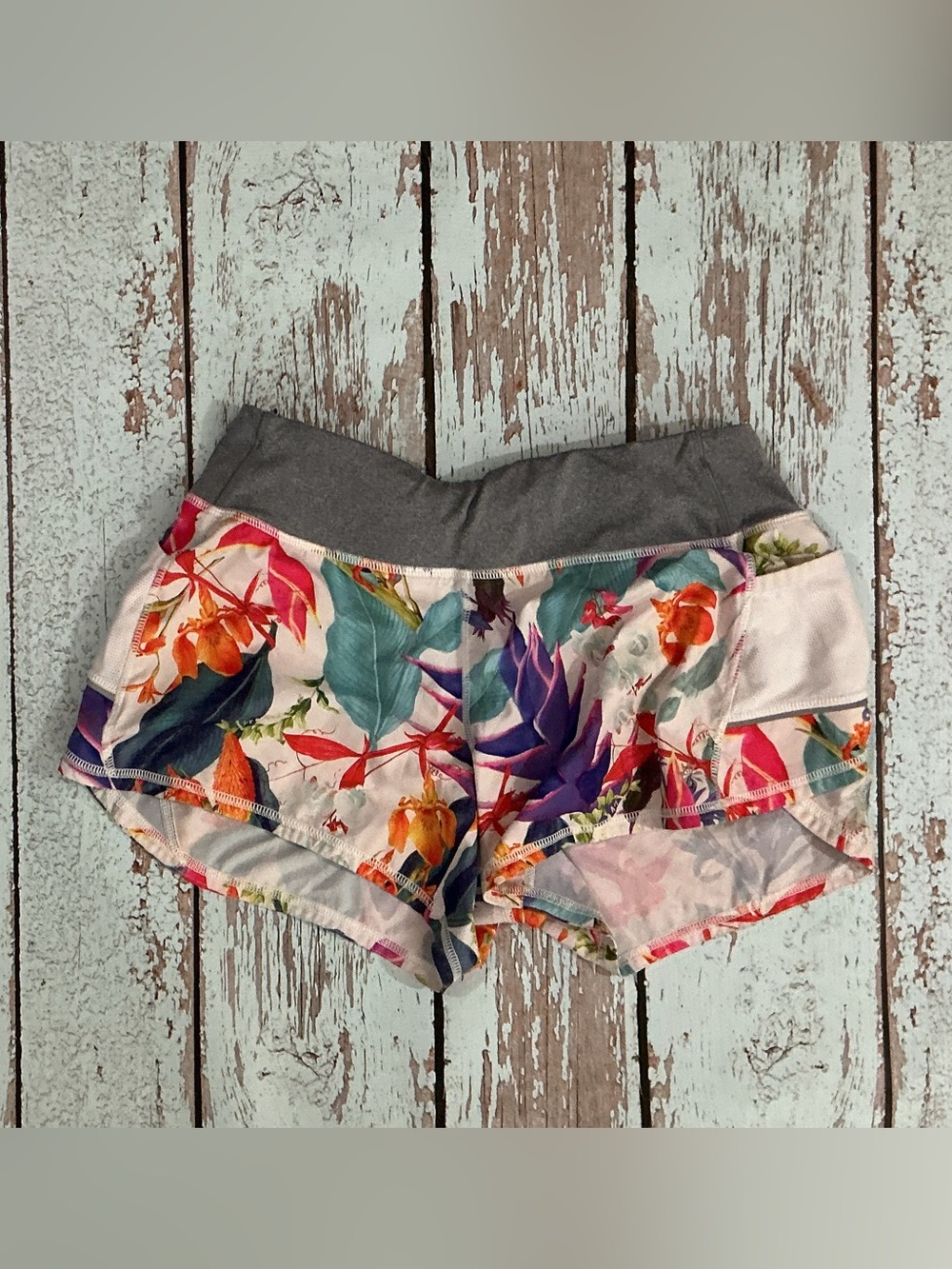 Athleta Floral Athletic Shorts with Gray Waistband
